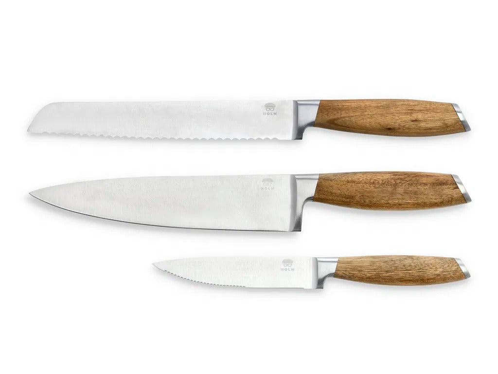 Produktbillede af Claus Holm Knivsæt 3 dele Rustfrit stål/Akacie i premium kvalitet