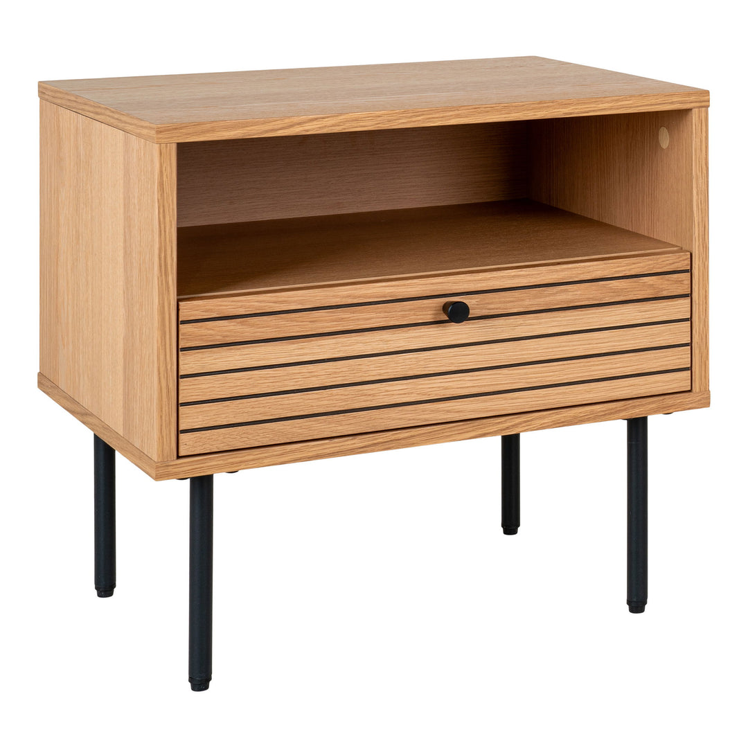 HOUSE NORDIC  Hjørnebord egefiner sorte metalben 1 skuffe 50x40x50 cm