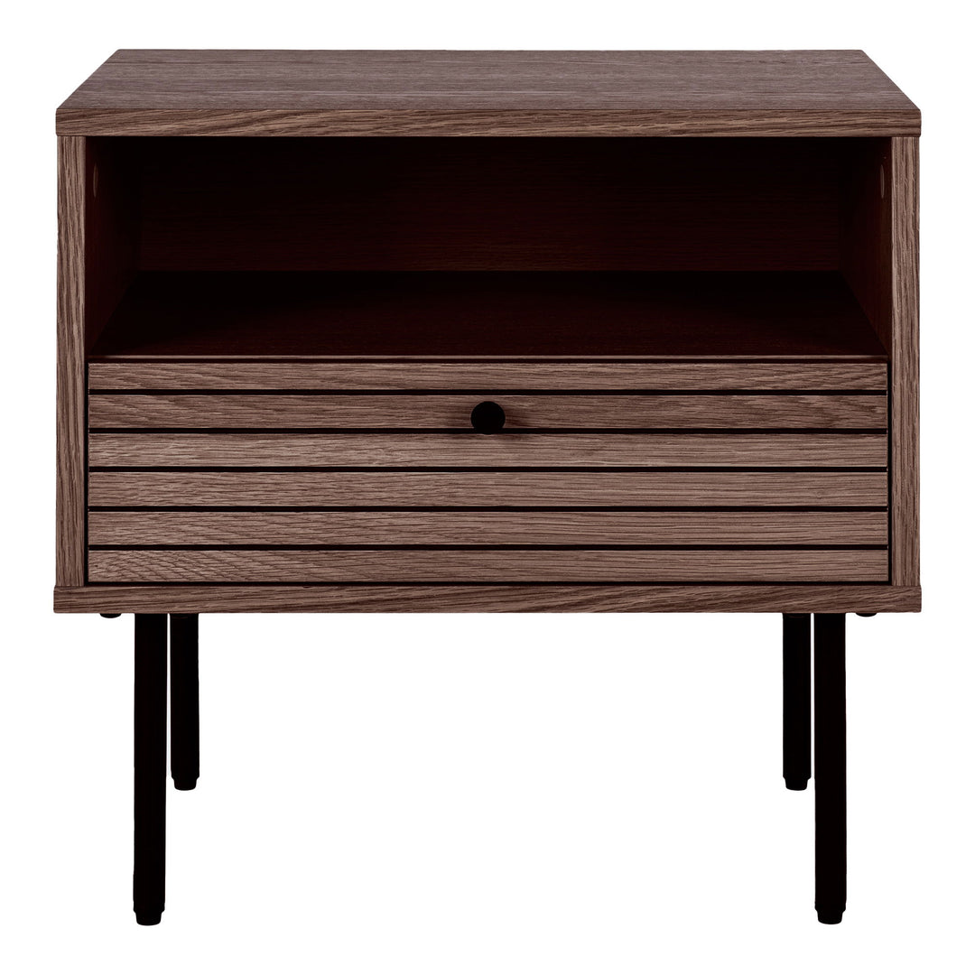 HOUSE NORDIC Kyoto hjørnebord m. 1 rum og 1 skuffe røgfarvet egefiner og sort stål 50x40