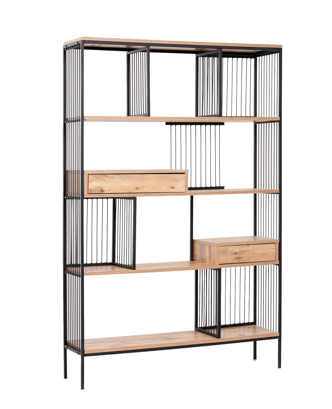 FUNZI LIVING Tokyo bogreol m. 2 skuffer brun melamin og sort metal