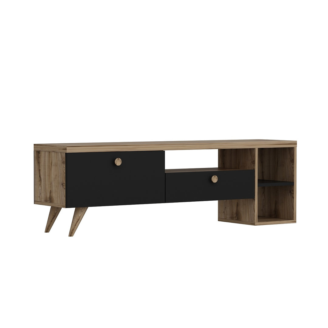 NORDVÄRK Parion TV-bord m. 2 låger 1 hylde og 1 rum eg og sort melamin 150x35
