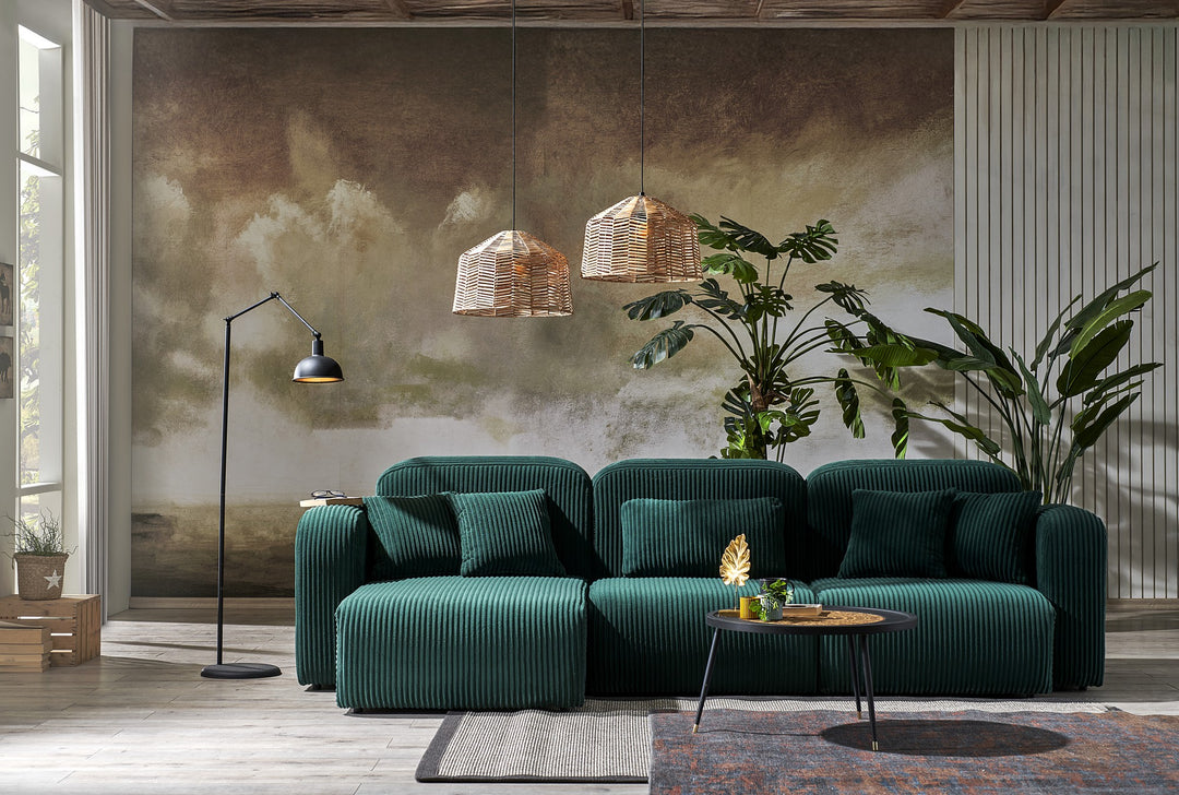 NORDVÄRK Kuba hjørnesofa grøn polyester fløjl