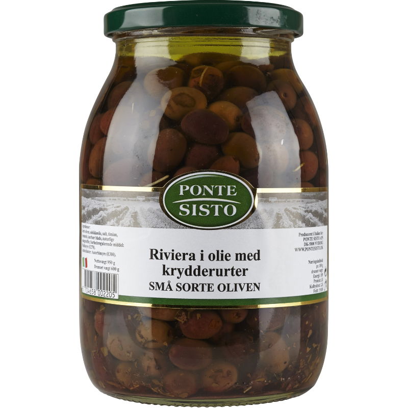 Produktbillede af Oliven Sort Riviera i Olie/krydderurter 950 g på tilbud – premium kvalitet og detaljer