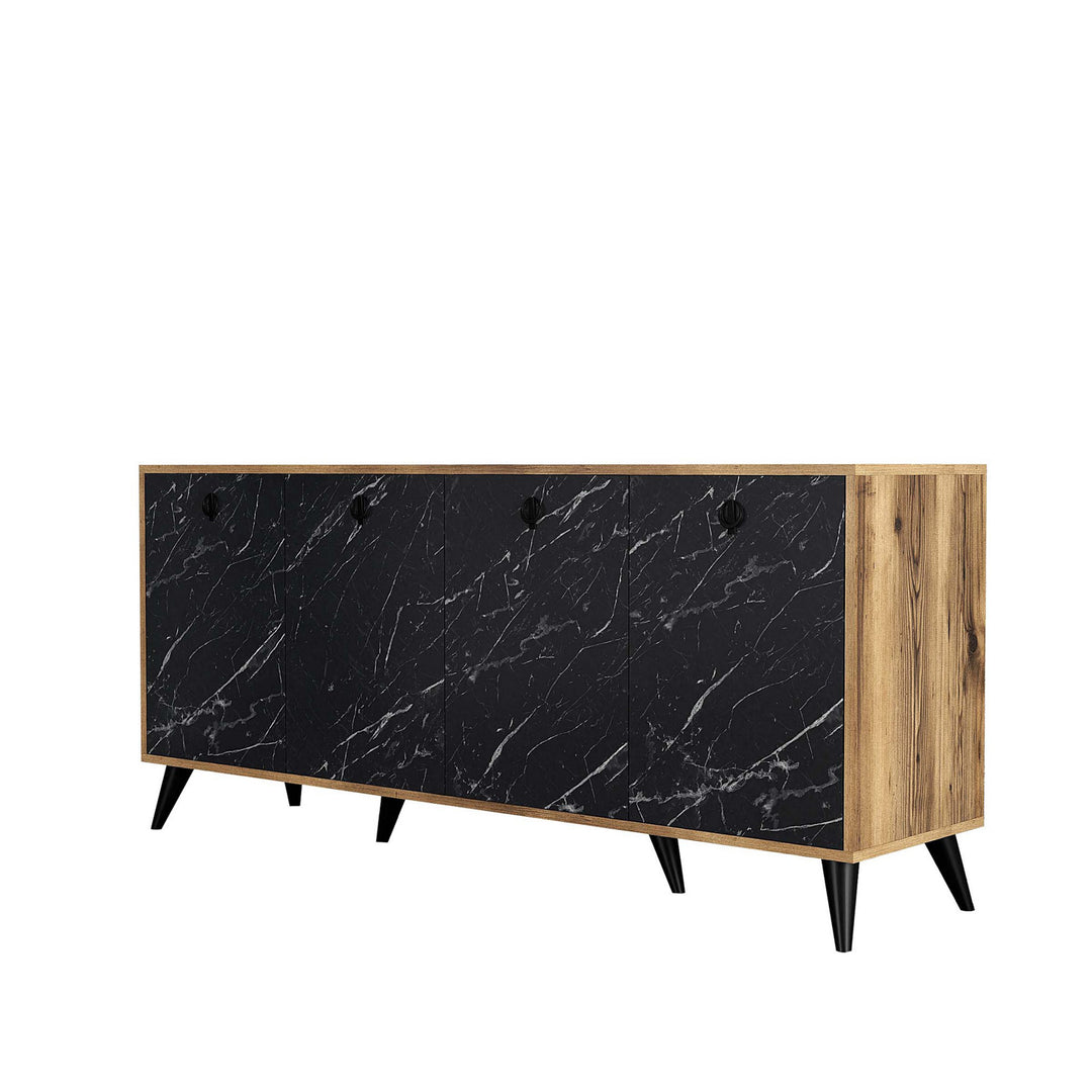 NORDVÄRK Elite konsolbord m. 4 låger 2 hylder valnød/sort marmorlook melamin og plast 180x45