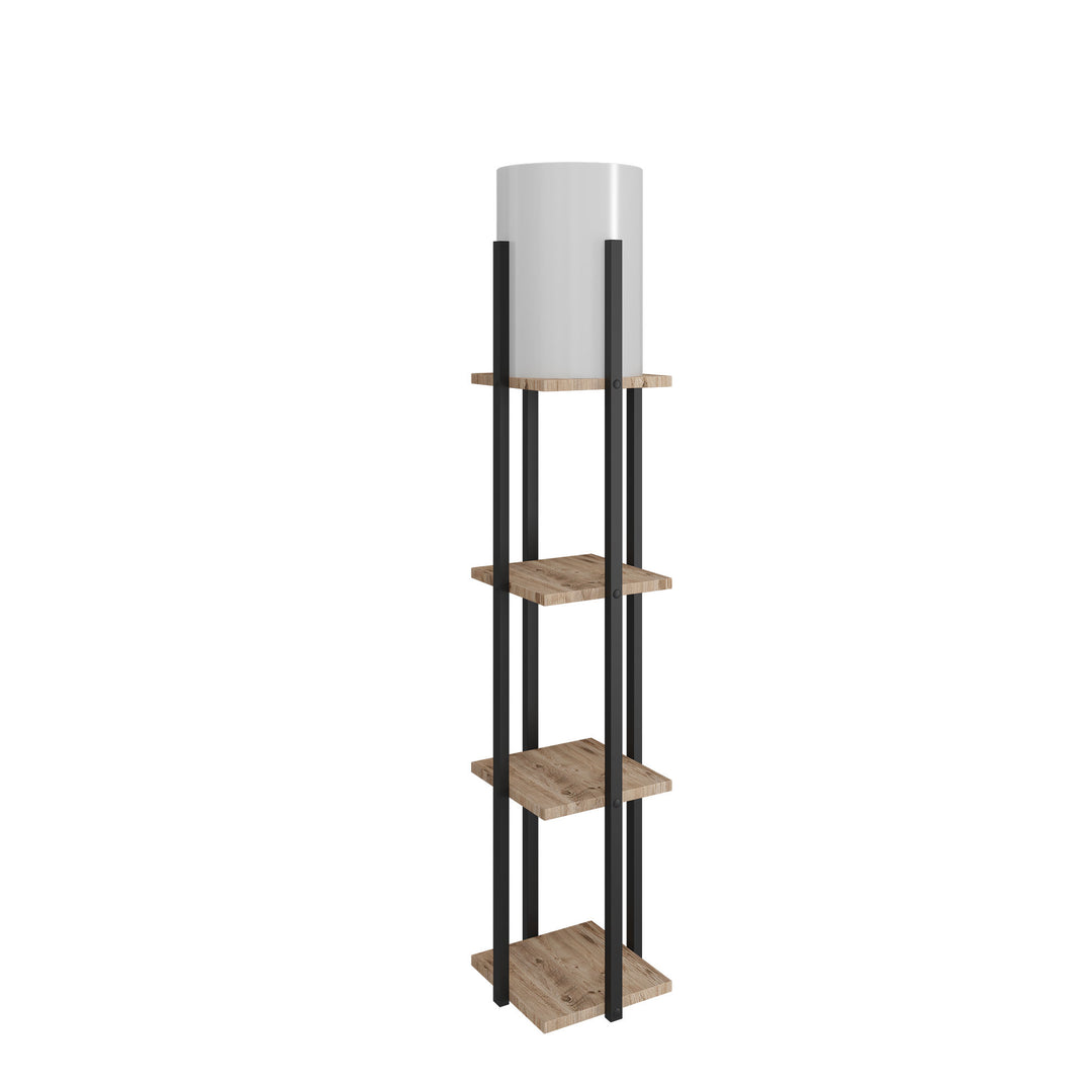 LUMI Lystrion gulvlampe m. 3 hylder stof og natur/sort spånplade/MDF