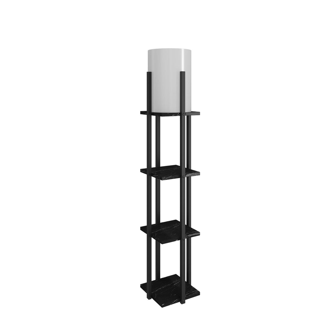 LUMI Rovigo gulvlampe m. 3 hylder stof og sort spånplade/MDF