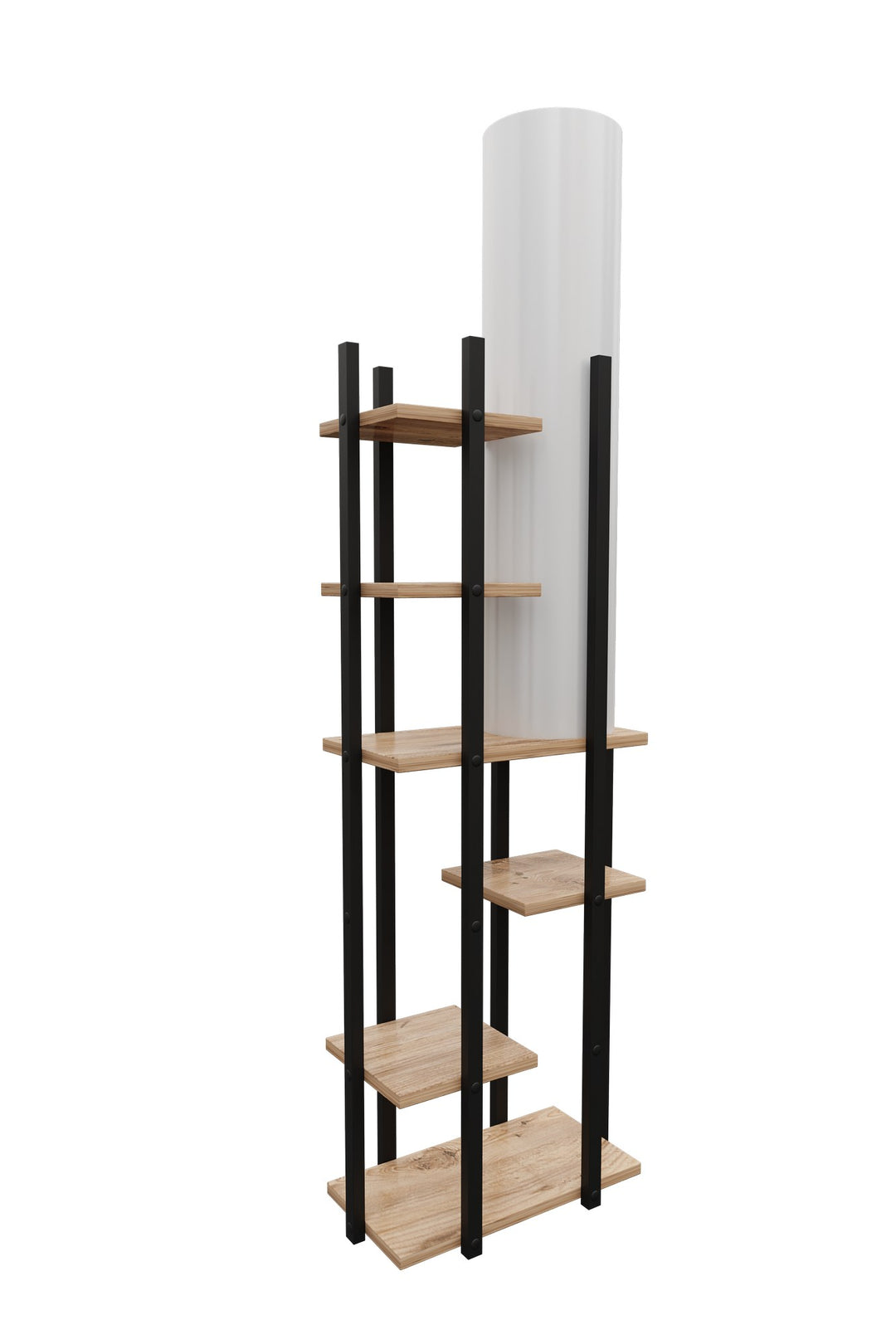 LUMI Zephira gulvlampe m. 6 hylder hvid stof og sort spånplade/MDF