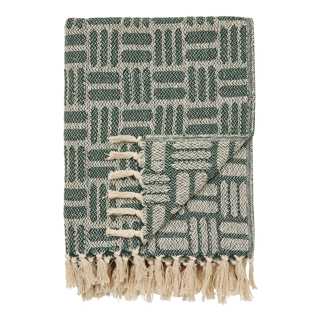 HOUSE NORDIC  Adana plaid m. frynser rektangulær grøn genanvendt bomuld/polyester 180x130