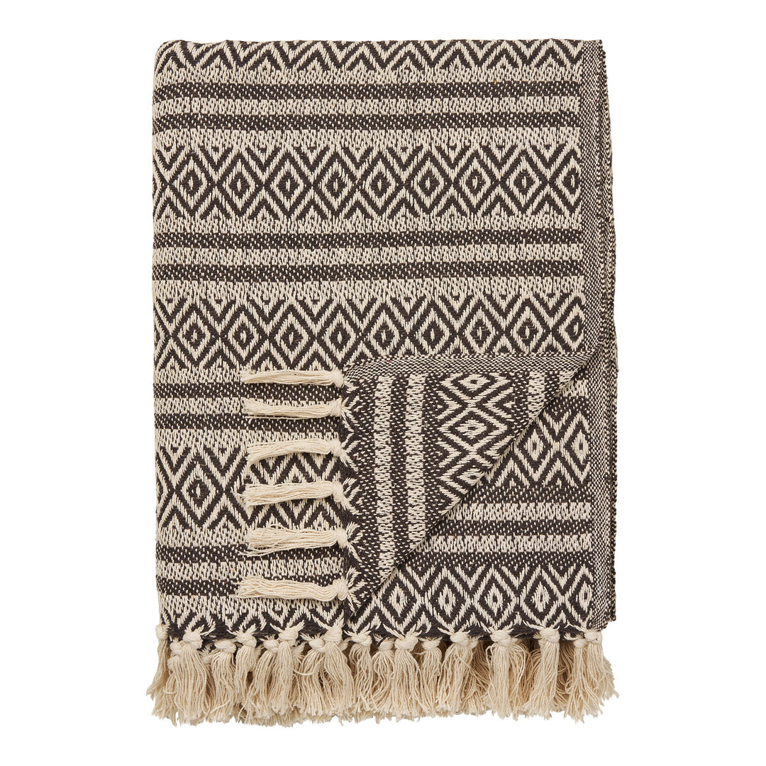 HOUSE NORDIC  Adana plaid m. frynser rektangulær brun genanvendt bomuld/polyester 180x130