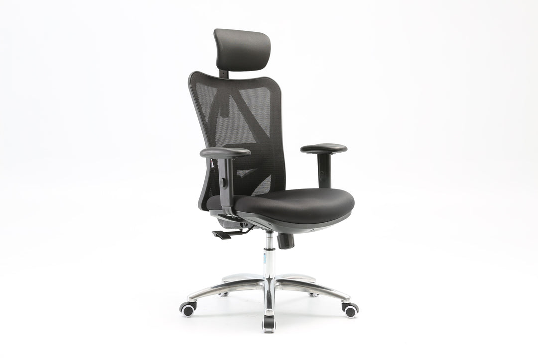 Ergo Premium M18 kontorstol m. armlæn og hjul sort mesh og børstet aluminium
