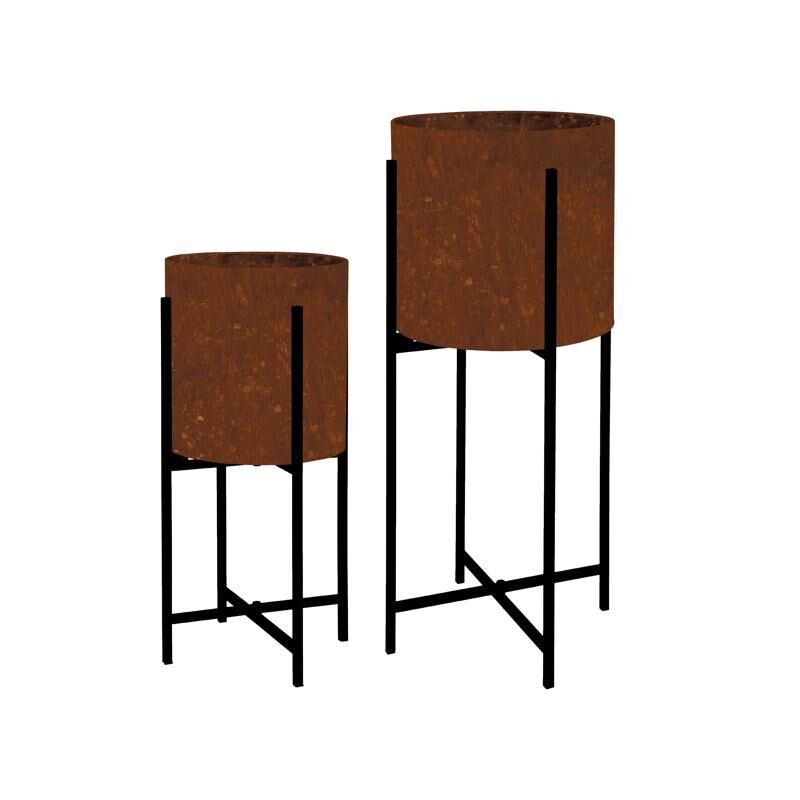 Produktbillede af Blomsterkassesæt rund i rust 2 stk Ø29 + Ø25 cm på tilbud i høj kvalitet