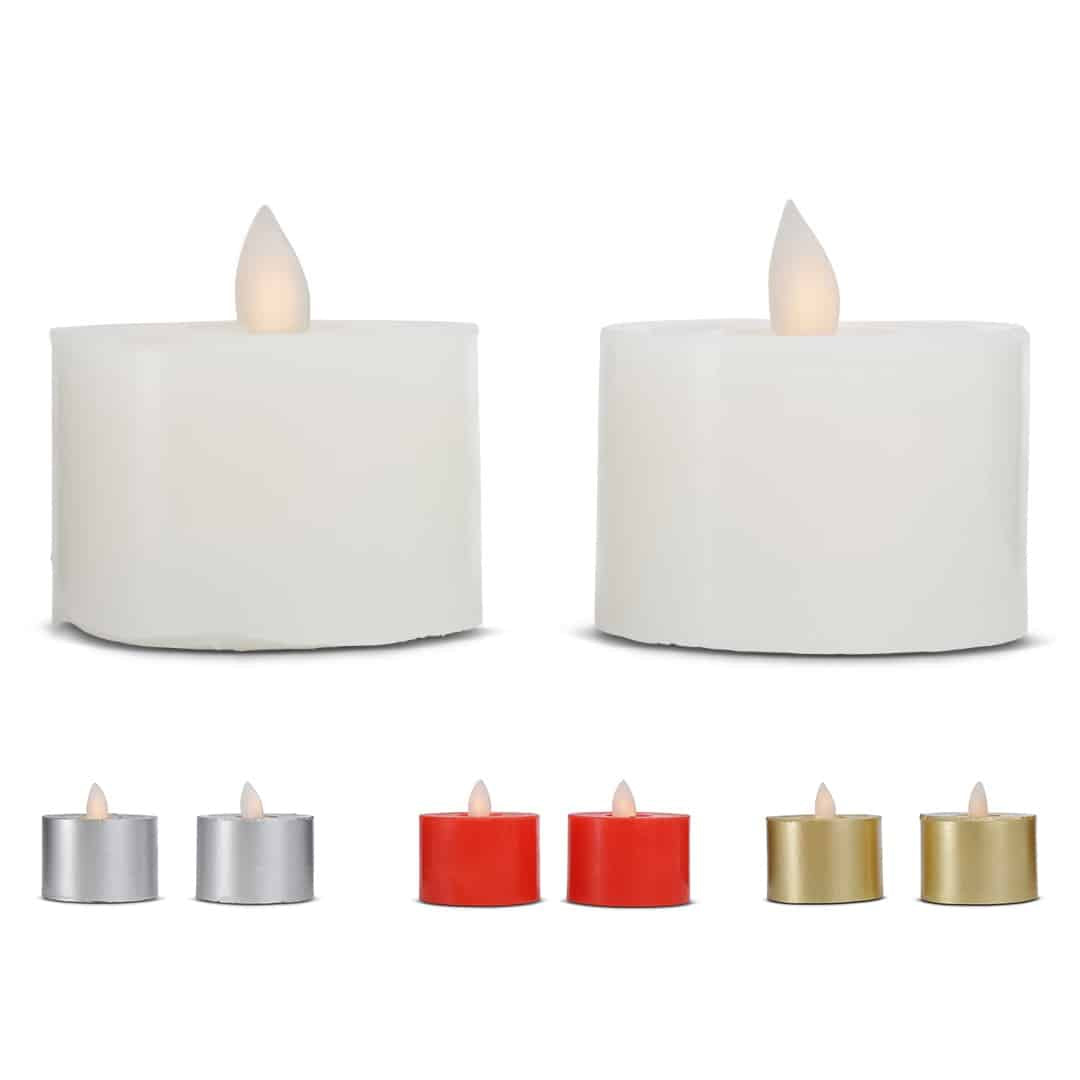 Produktbillede af LED fyrfadslys stearin 2 stk. 3 cm m/bevægelig flamme (flere farver) Hvid på tilbud