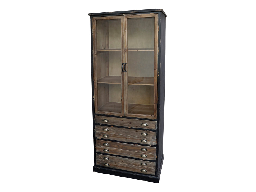 Produktbillede af CHIC ANTIQUE VITRINESKAB M/2 GLASLÅGER /4 SKUFFER 191 i premium kvalitet