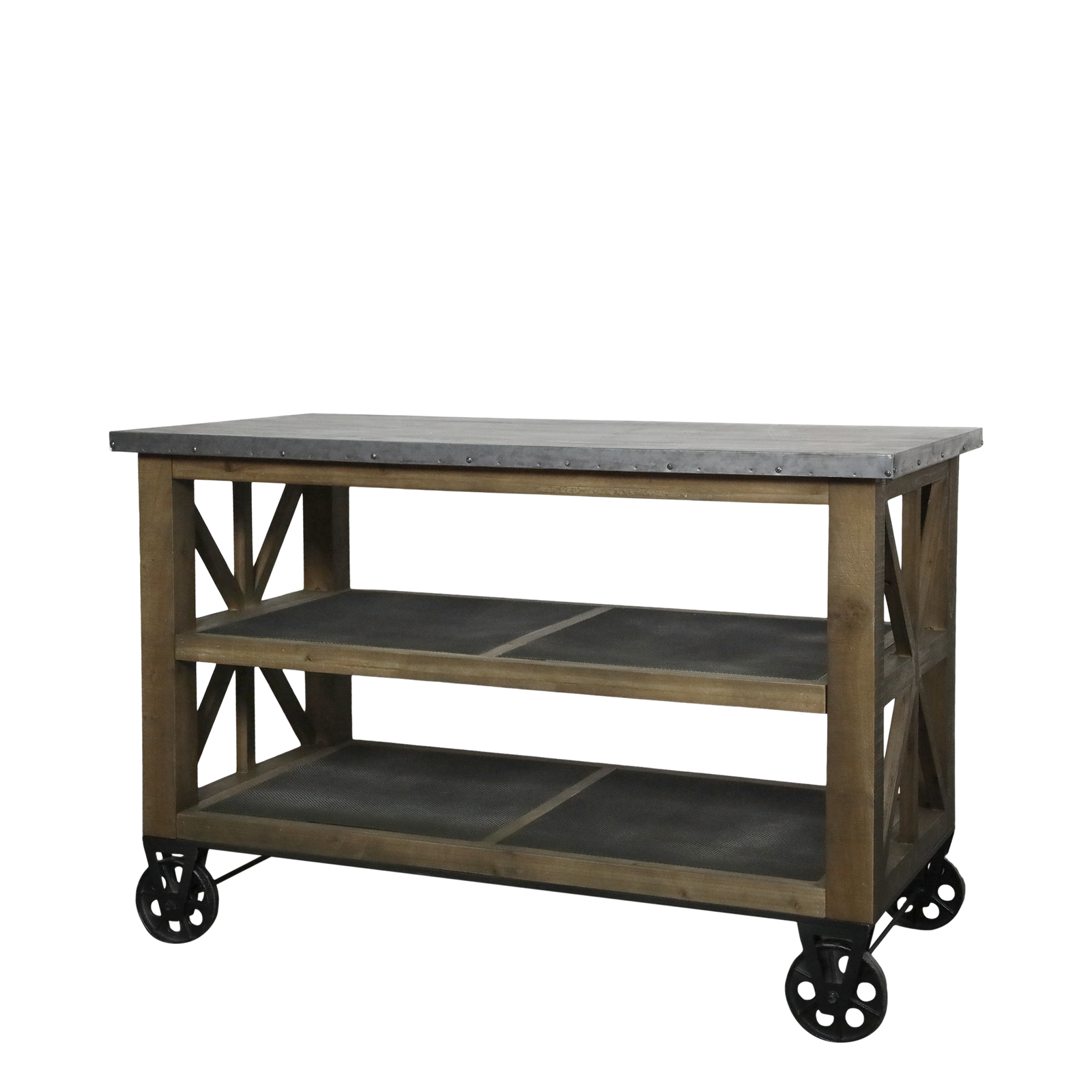 Produktbillede af CHIC ANTIQUE KØKKENØ / REOL M/ZINK TOP/HJUL/HYLDER NATUR 120 i premium kvalitet