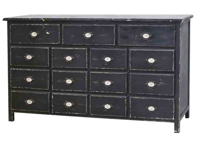 Produktbillede af CHIC ANTIQUE KØBMANDSDISK M/15 SKUFFER ANTIK SORT 152 i premium kvalitet
