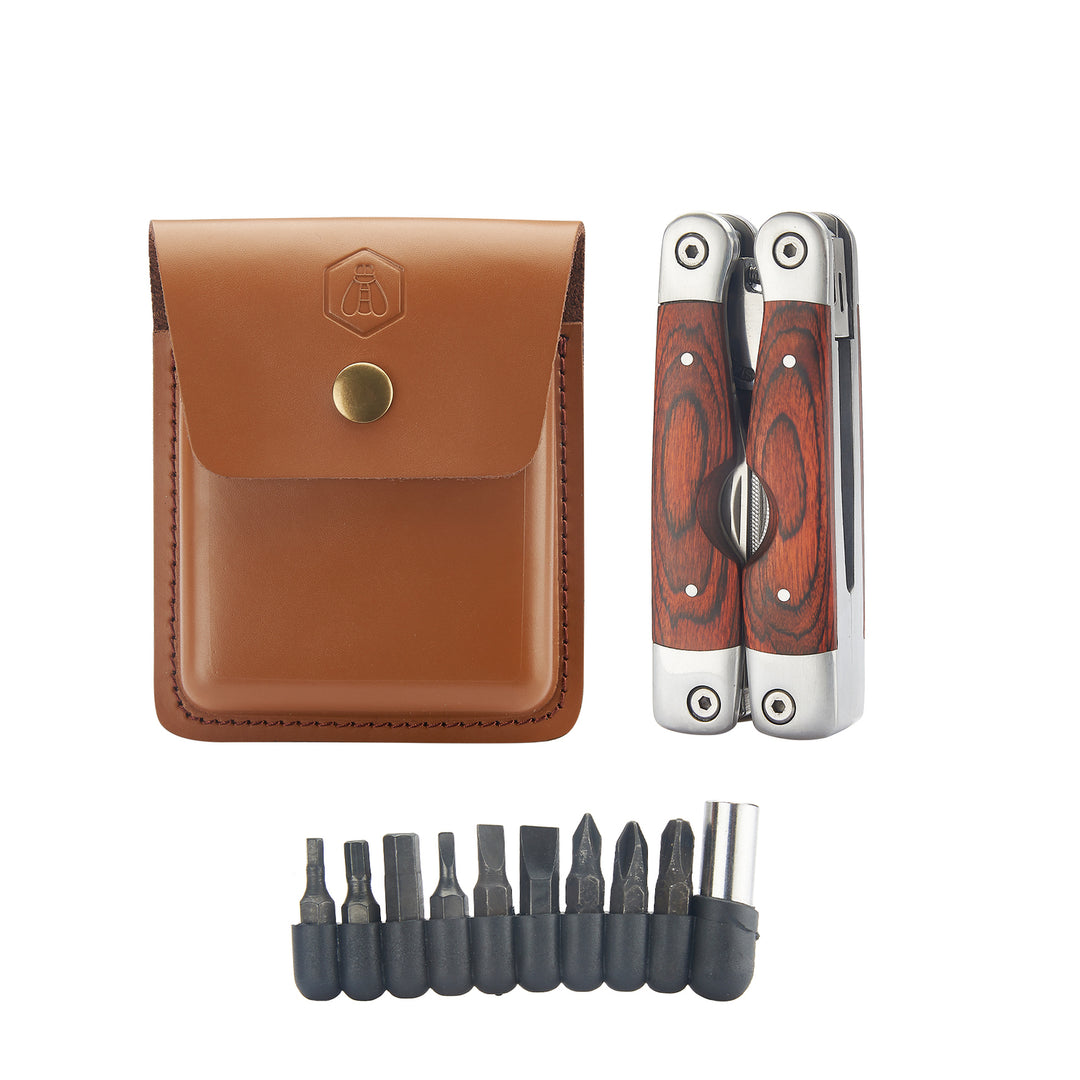 Produktbillede af Laguiole Multi Værktøj i læder etui Pakka træ i premium kvalitet