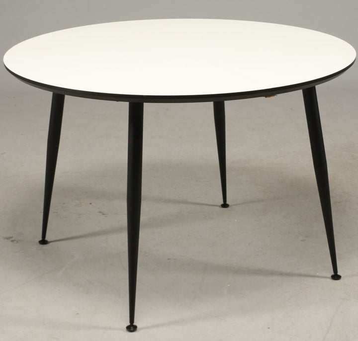 Produktbillede af DT 110 Spisebord i hvid laminat med sorte metal ben Rund ø 80 cm på tilbud i høj kvalitet