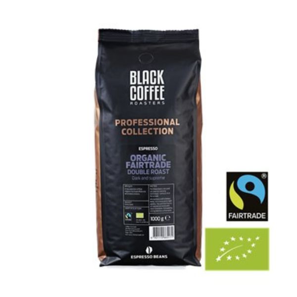 Produktbillede af Sort Kaffe Rister Pro Dobbelt Rist Fairtrade 1kg Hele Bønner Øko på tilbud i brug