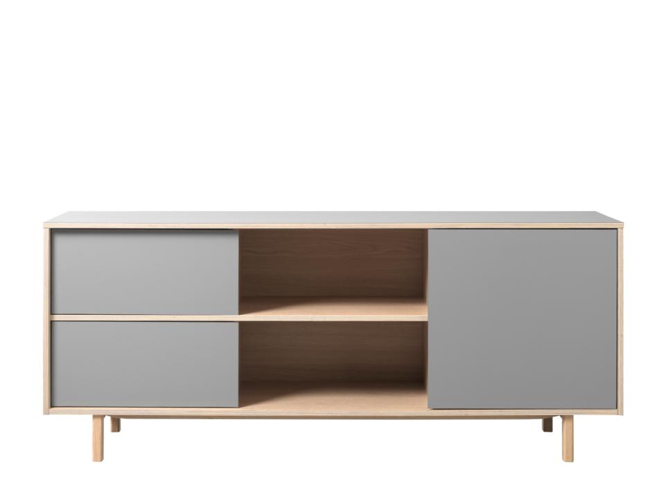 UNIQUE FURNITURE Bilbao skænk m. 3 låger og 2 hylder grå HPL og hvidpigmenteret egefinér B:180