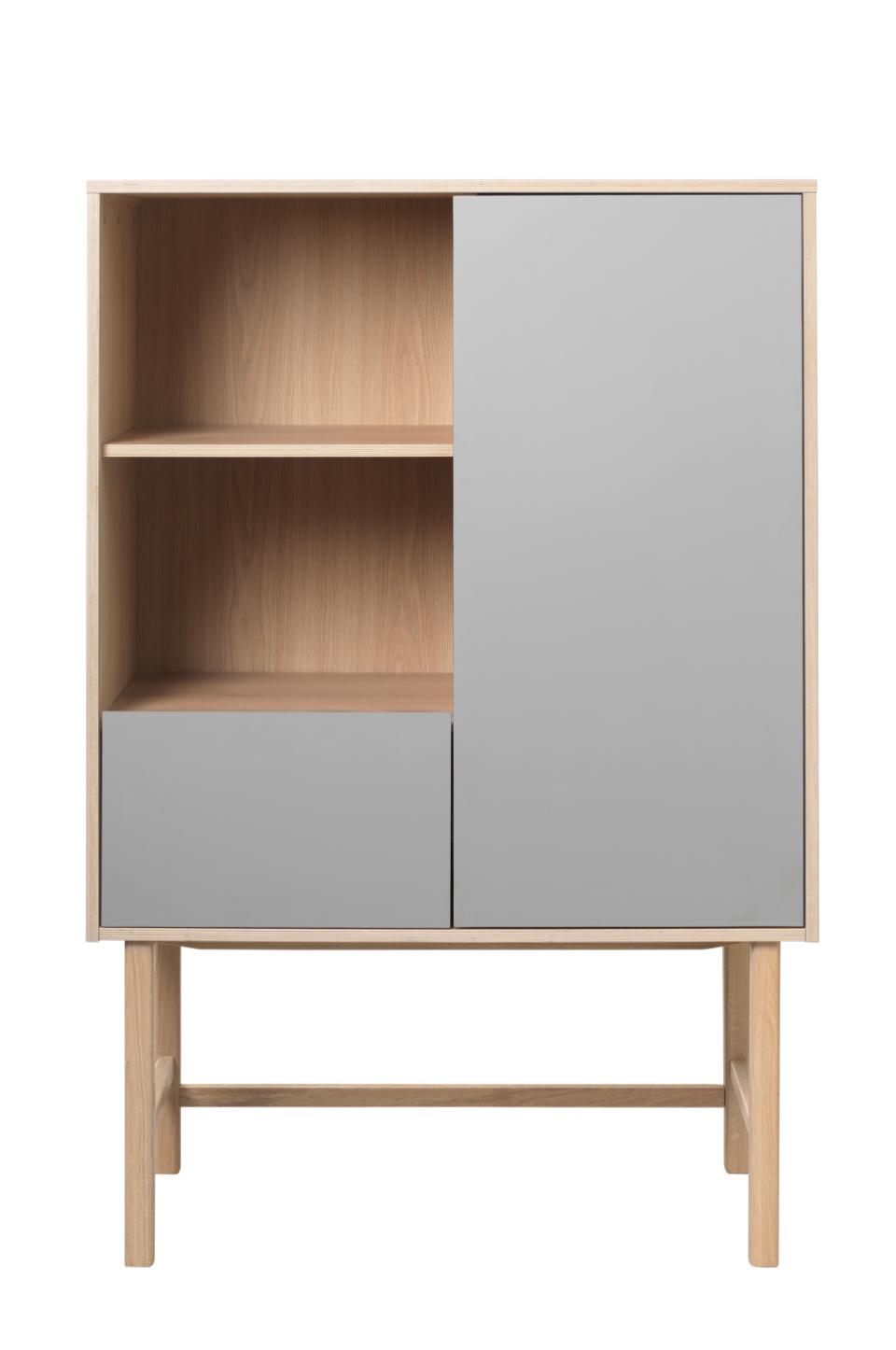 UNIQUE FURNITURE Bilbao skab m. 1 låge og 1 skuffe grå HPL og hvidpigmenteret egefinér H:150