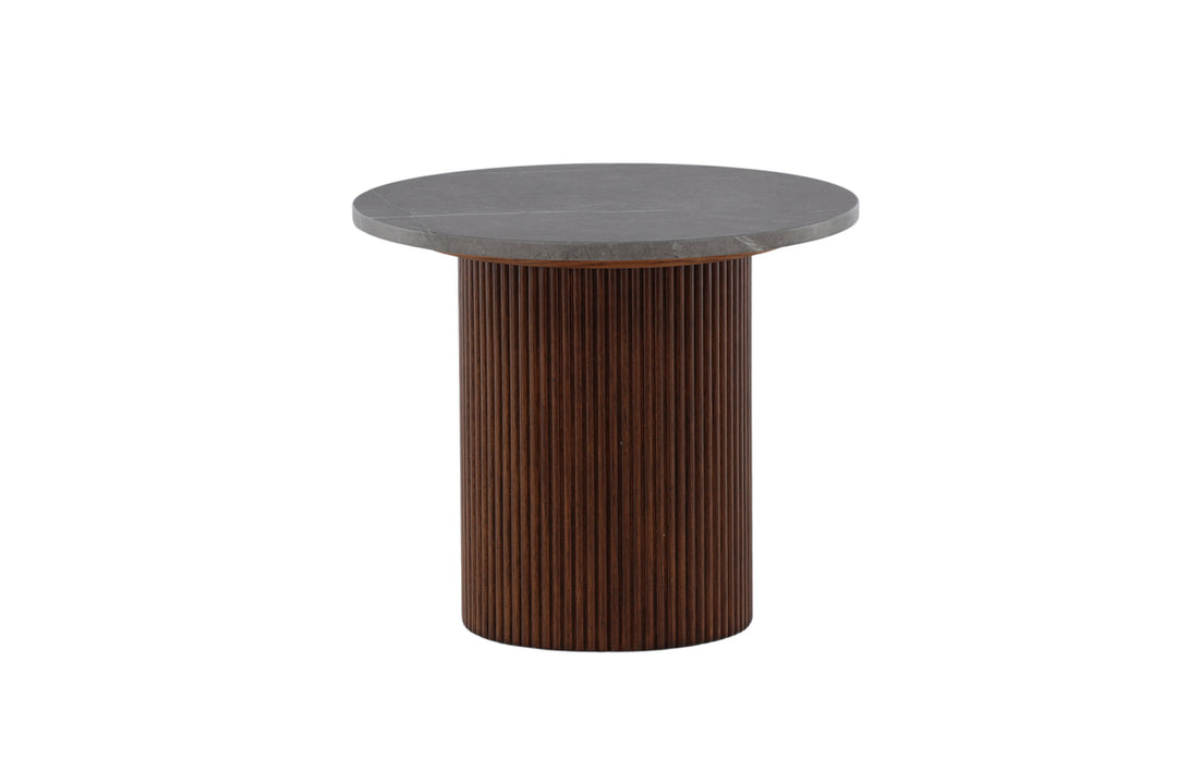 VIND COLLECTION Härön sidebord rund grå MDF og valnøddefarvet asketræ Ø52