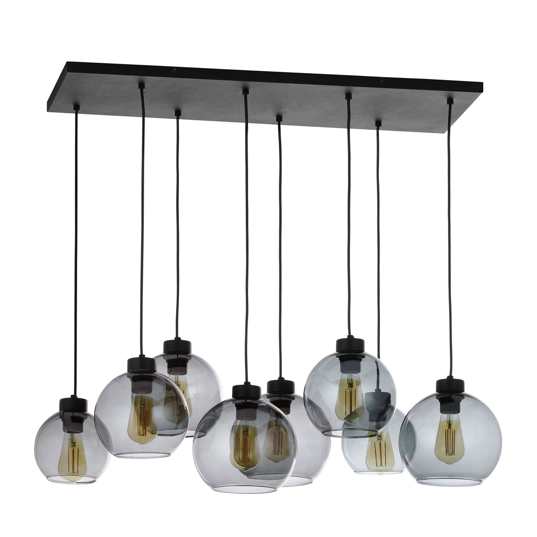 TK Cubus loftlampe m. 8 skærme grafit glas og sort metal