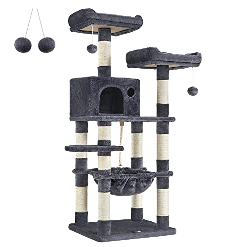 FEANDREA kradsetræ 5 niveauer 2 platforme 1 hule 2 pomponer 1 hængekøje røggrå plys