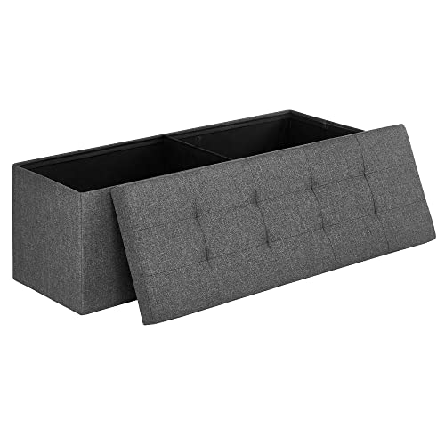 Produktbillede af Songmics bænk foldbar m. låg og metalskillegitter mørkegrå imiteret linned 110x38 i premium kvalitet