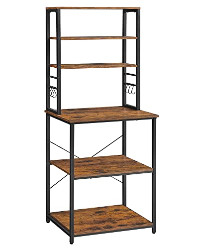 VASAGLE køkkenreol m. 6 kroge og 6 hylder rustik brun spånplade og sort stål