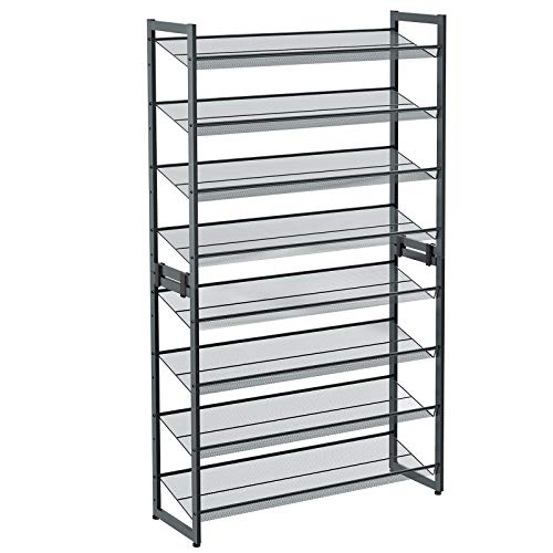 SONGMICS 8-lags skostativ sæt med 2 stabelbare 4-lags skoholdere skohylde i stålnet justerbare flade eller vinklede hylder Cool Grey LMR08GB