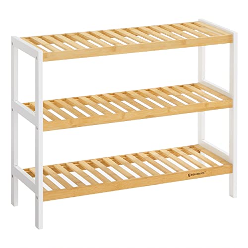 SONGMICS skohylde m. 3 hylder natur og hvid bambus 70x26
