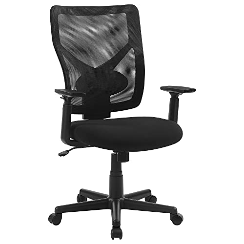 SONGMICS kontorstol drejelig vippefunktion justerbar lændestøtte armlæn mesh og sort polyester