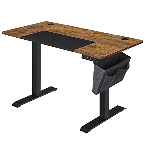Produktbillede af SONGMICS Hæve sænkebord 4 højder m. stoflomme rustik brun/sort spånplade og stål 120x60 i premium kvalitet