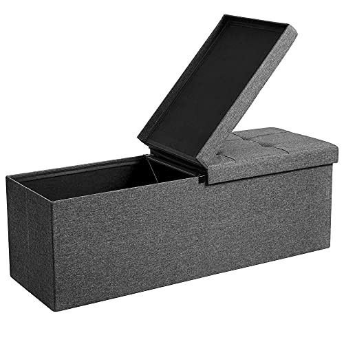 Produktbillede af SONGMICS bænk sammenklappelig m. klaplåg mørkegrå imiteret linned 110x38 i premium kvalitet