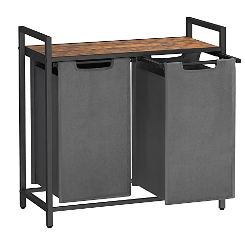 Produktbillede af VASAGLE vasketøjskurv m. 2 rum brun MDF og grå stof/stål i premium kvalitet