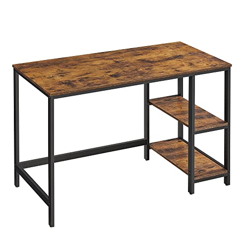 VASAGLE skrivebord m. 2 hylder rustik brun spånplade og sort stål 120x60