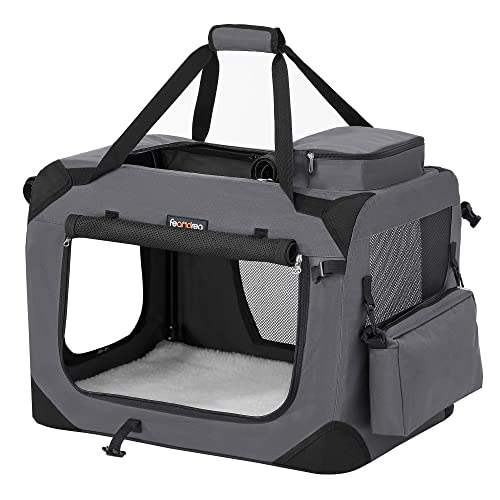 FEANDREA hundekasse foldbar m. håndtag mesh grå stof og metal