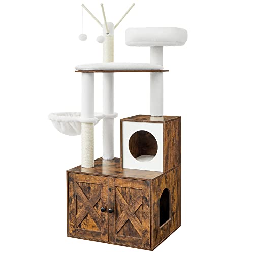 FEANDREA kradsetræ m. affaldsbakke 3 plyskuglestænger platform hule stol plys/sisal/brun træ