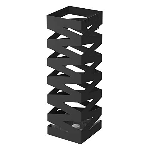 SONGMICS paraplyholder kvadratisk m. kroge og drypbakke sort metal
