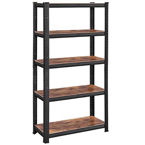 Produktbillede af SONGMICS reol m. 5 hylder brun MDF og sort stål i premium kvalitet