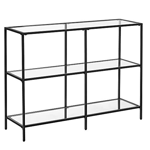VASAGLE konsolbord m. 2 hylder hærdet glas og sort stål 100x30