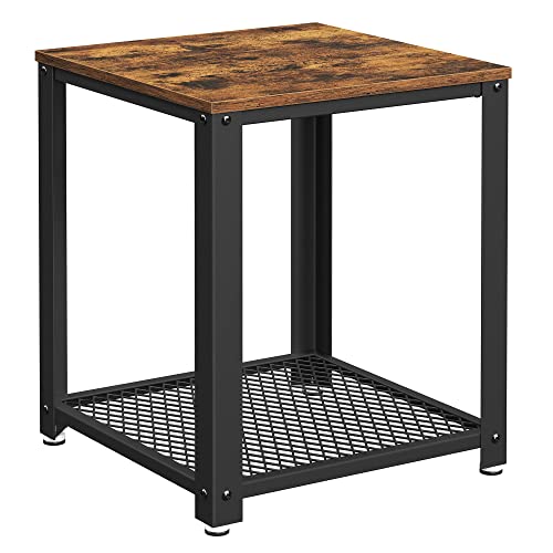 VASAGLE sidebord m. 1 hylde kvadratisk rustik brun spånplade og sort stål 45x45