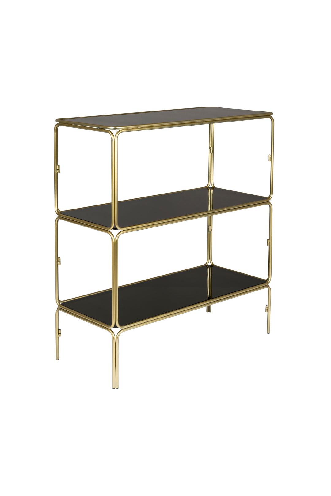 Produktbillede af WHITE LABEL LIVING Liah Gold reol m. 3 hylder røgfarvet grå glas og guld jern i premium kvalitet