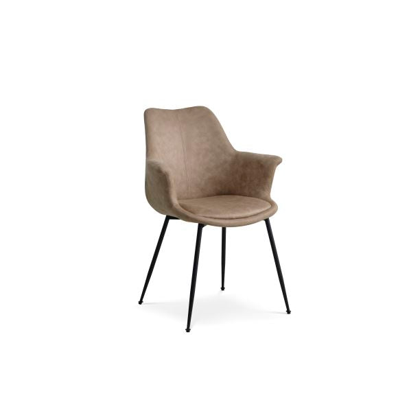 Nadia spisebordsstol m. armlæn beige polyester stof og sort metal