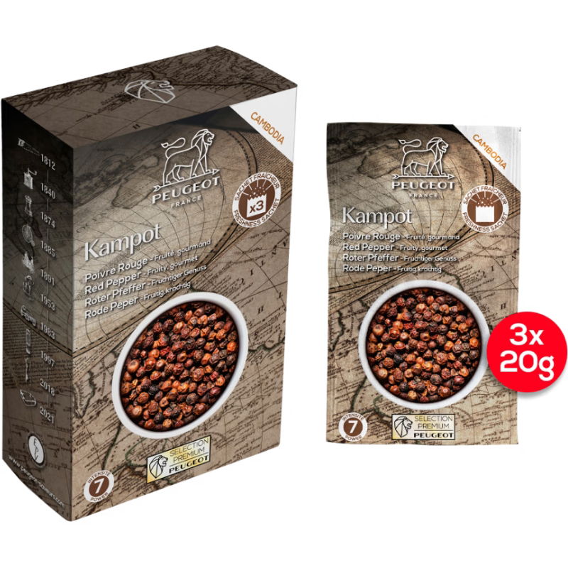 Produktbillede af Peugeot Kampot Rød Peber 60g på tilbud i premium kvalitet