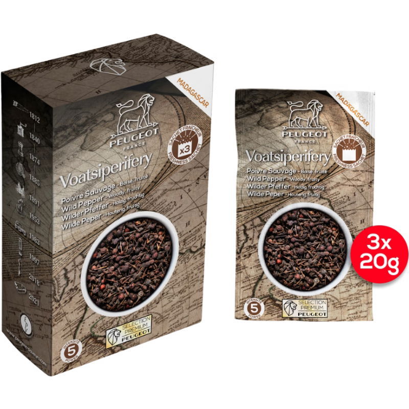 Produktbillede af Peugeot Voatsiperifery Peber 60g på tilbud i premium kvalitet
