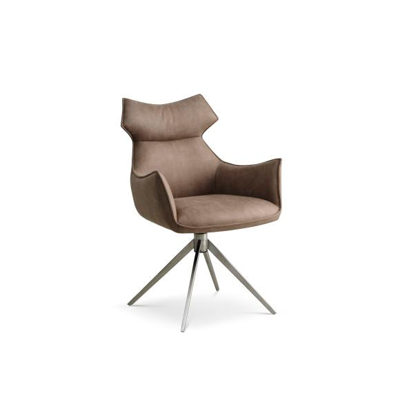 Liva spisebordsstol m. armlæn og drejefunktion liver brun/beige micro læder bull og metal