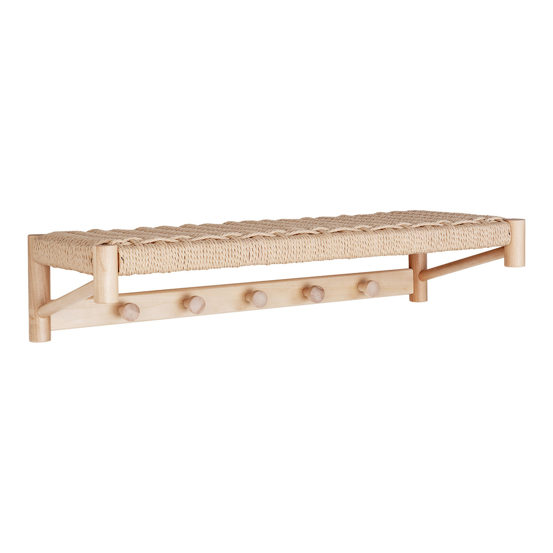 HOUSE NORDIC Abano hattehylde m. flet hylde og 5 knager natur papirsnor og poppeltræ 78x31