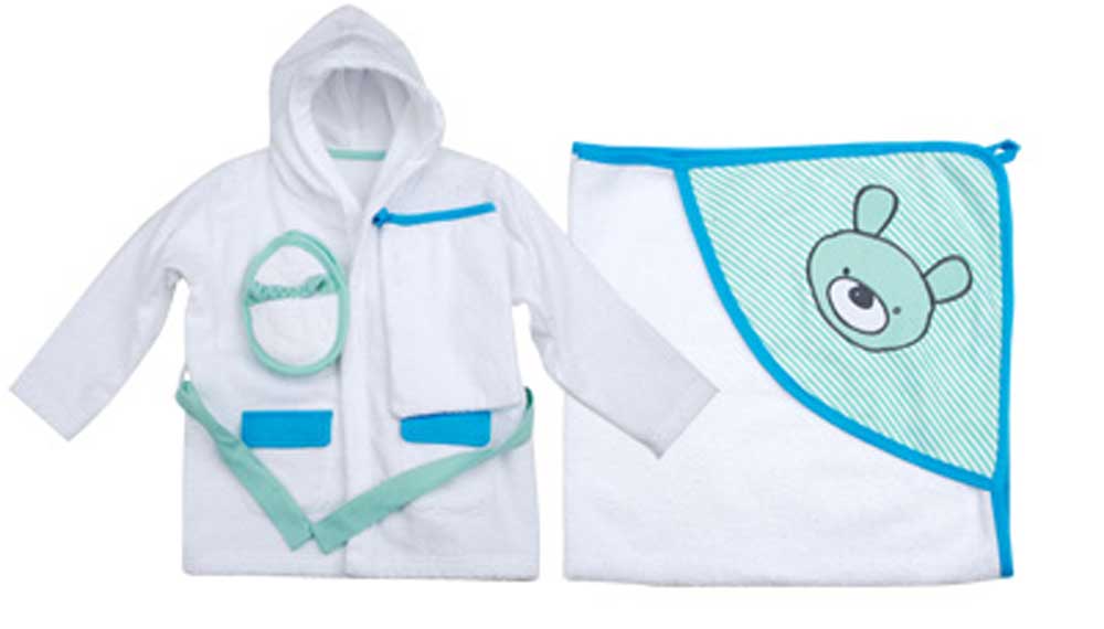 Produktbillede af Gavesæt med morgenkåbe og hættehåndklæde Bamse Dreng på tilbud i høj kvalitet