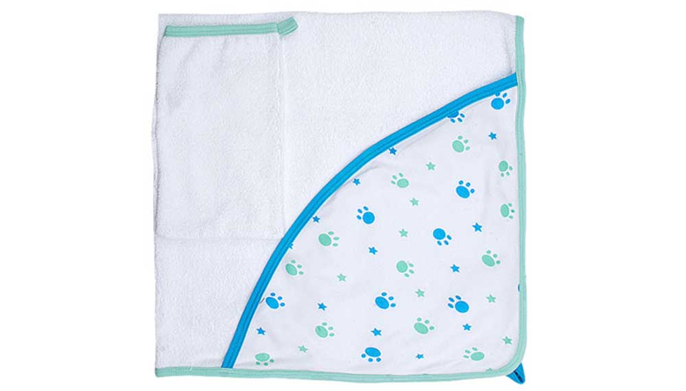 Produktbillede af Casadecor Hættehåndklæde og vaskehandske til baby i blå på tilbud i høj kvalitet